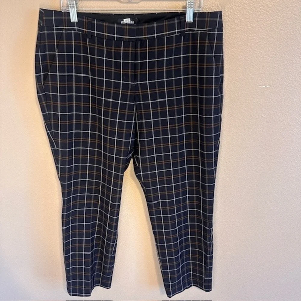 Express Women's Black Plaid Columnist Ankle Low Rise Dress Pants Career 14R